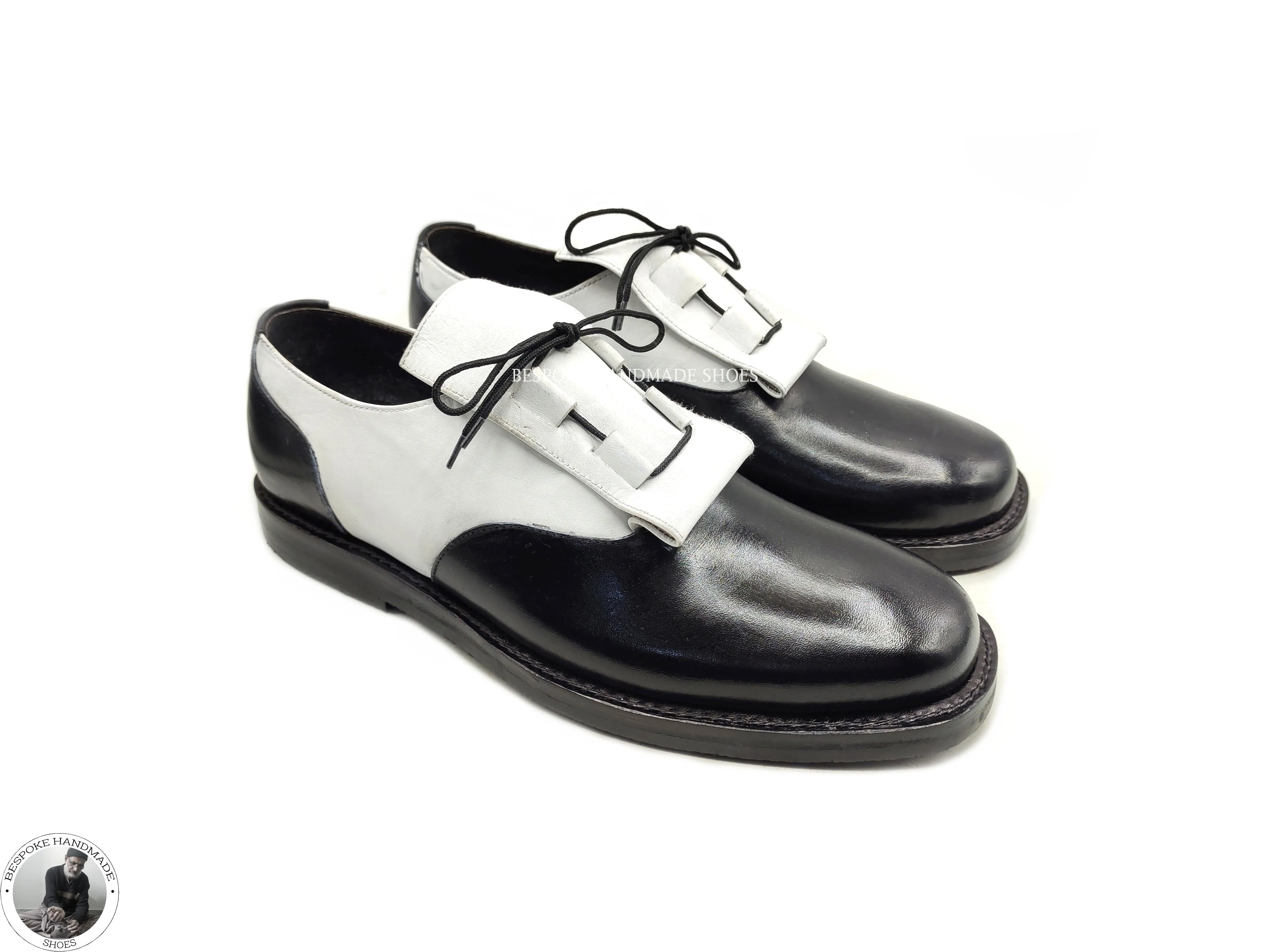 Buy Handmade Goodyear Welted Genuine White & Black Leather Whole Cut Oxford Lace up Men's Shoes