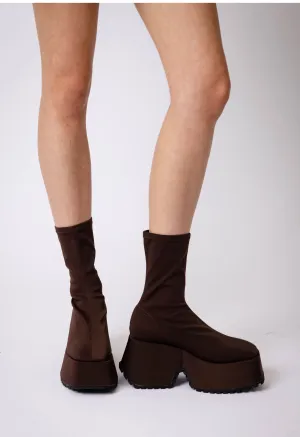 Chocolate Platform Sock Bootie