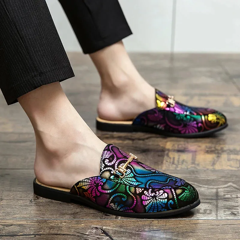 Colorful Geometric PU Leather Mules Shoes