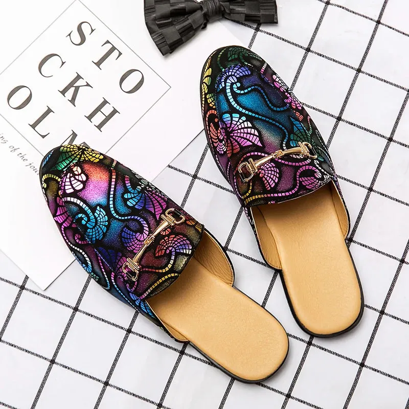 Colorful Geometric PU Leather Mules Shoes