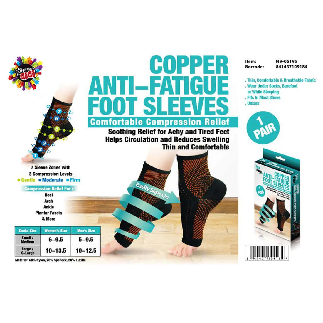 Copper Anti-Fatigue Foot Sleeves - Small/Medium