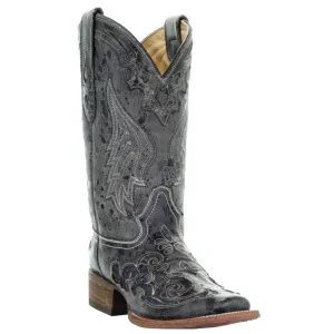 CORRAL WOMEN'S BLACK SNAKE INLAY BOOT- A2402