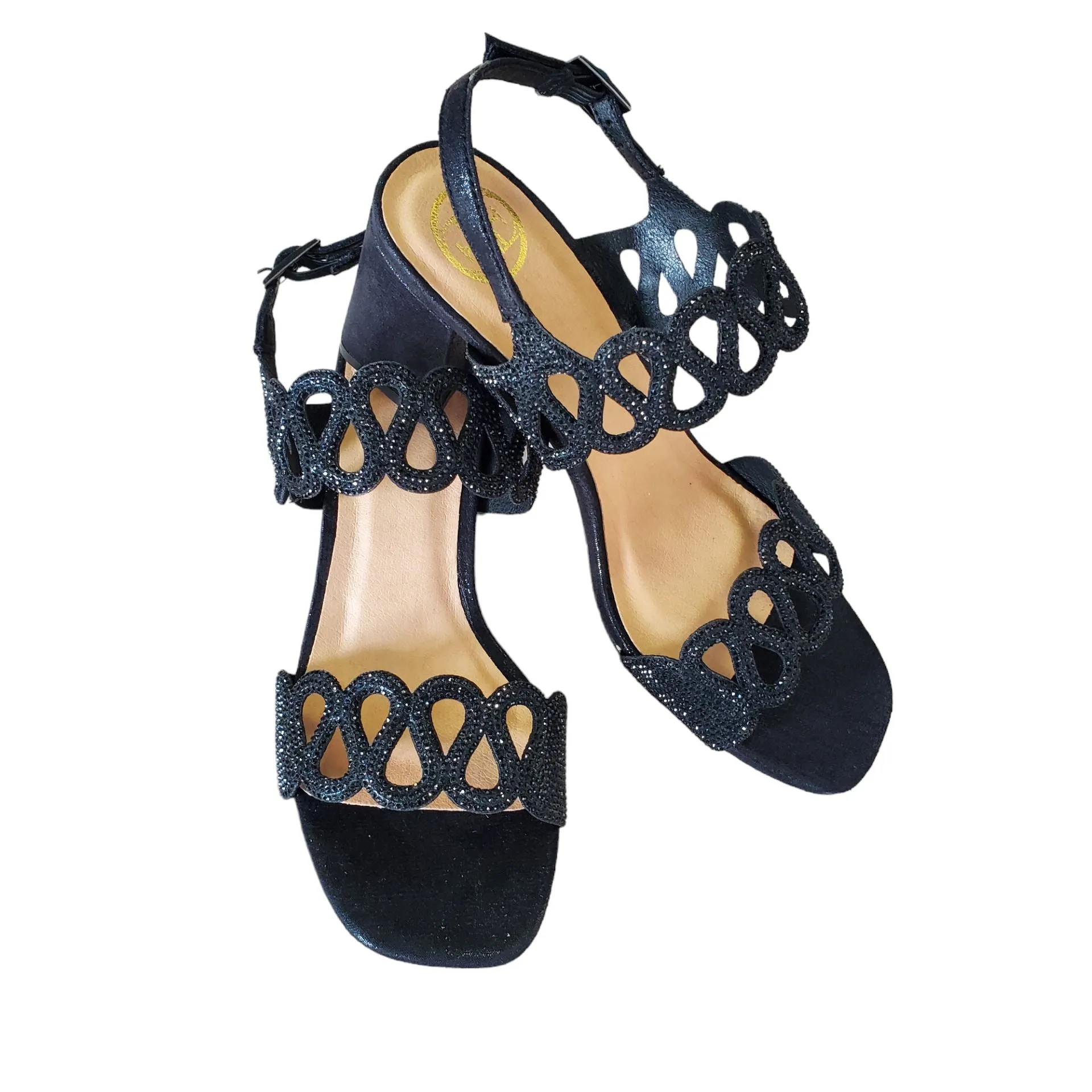 CRYSTAL BLACK CHUNKY HEEL SANDAL