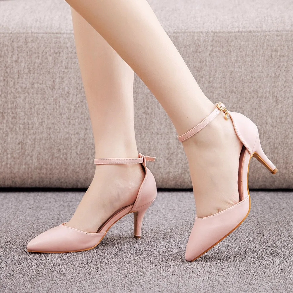 Crystal Queen Women Sandals Summer Ladies 7cm High Heels Wedding Party Shoes Sexy Ankle Straps Pumps Dress Stiletto