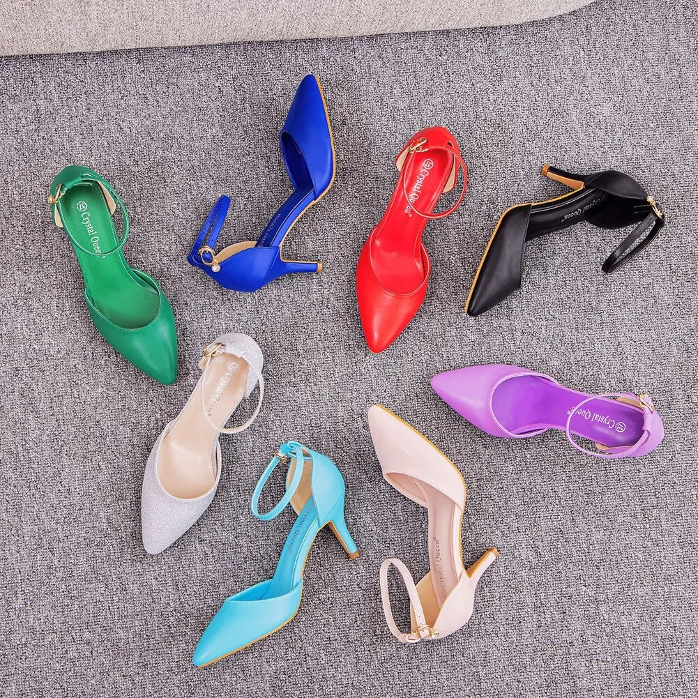 Crystal Queen Women Sandals Summer Ladies 7cm High Heels Wedding Party Shoes Sexy Ankle Straps Pumps Dress Stiletto