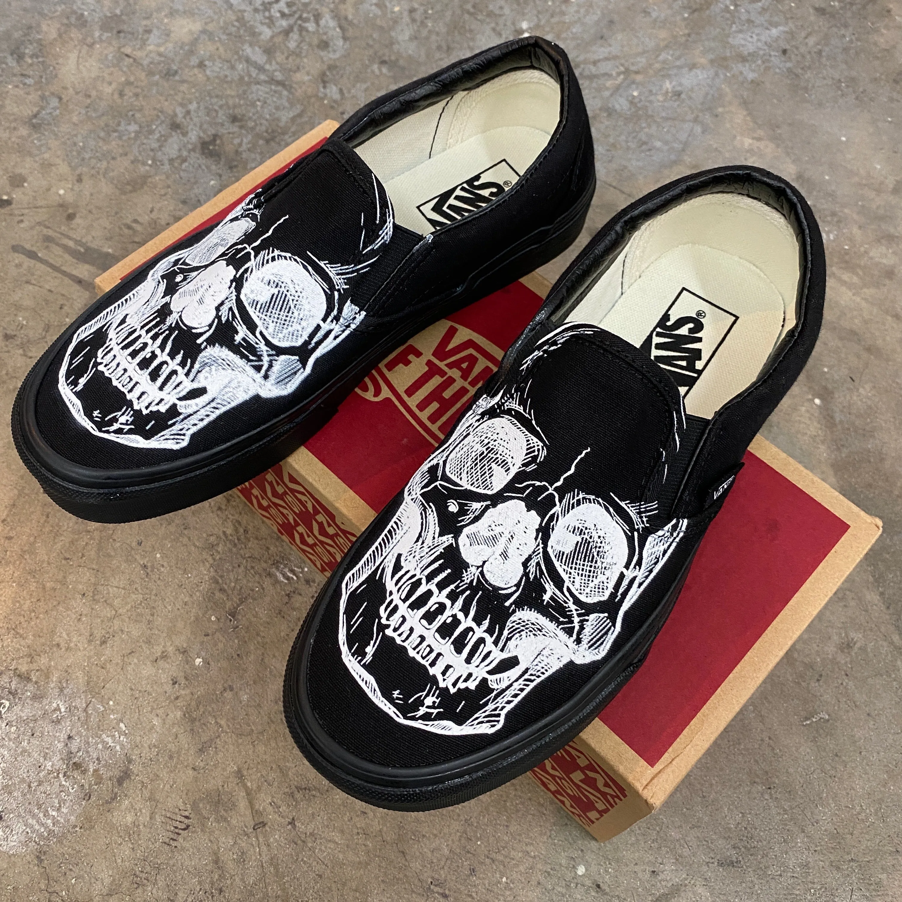 Custom Skull Vans Slip On Shoes