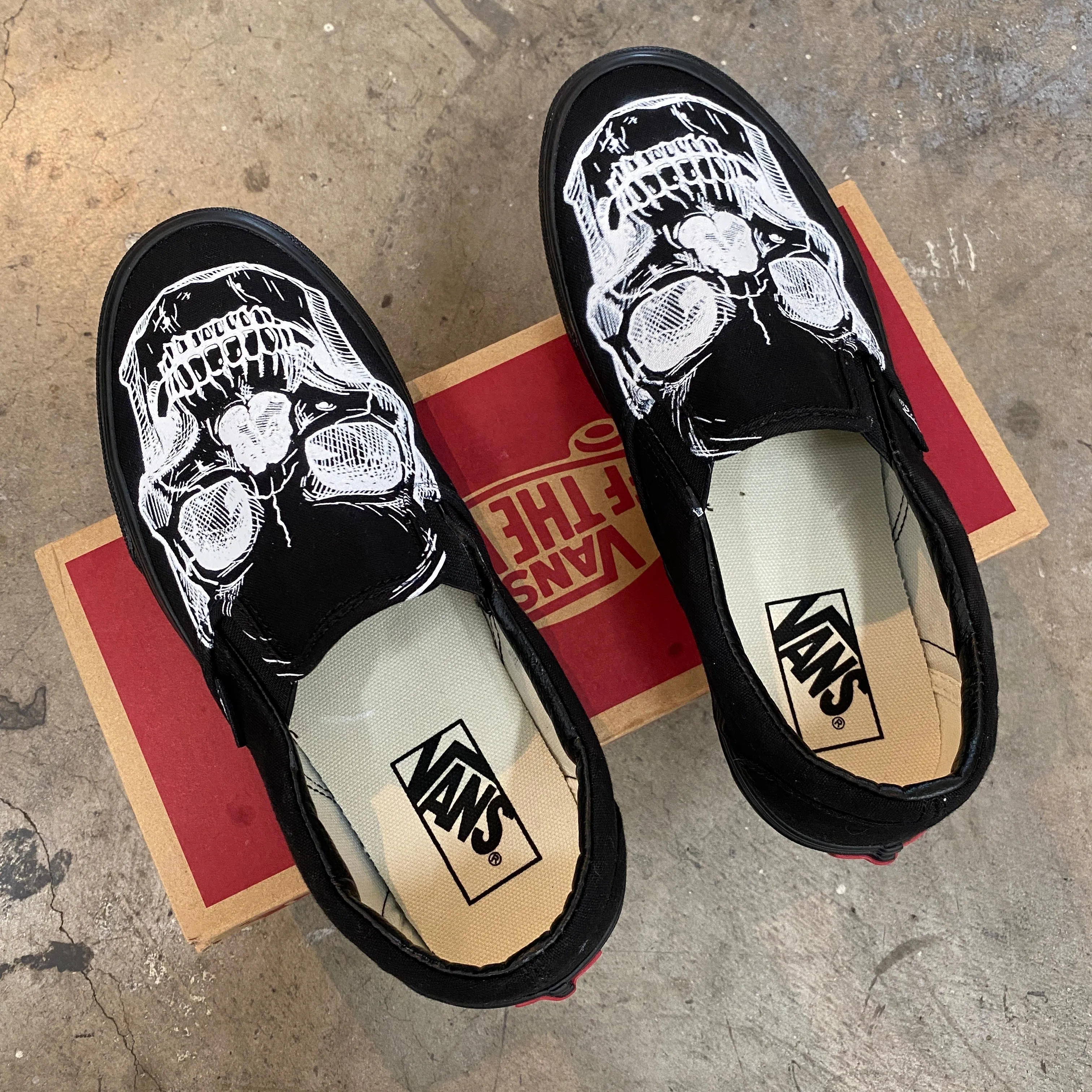 Custom Skull Vans Slip On Shoes