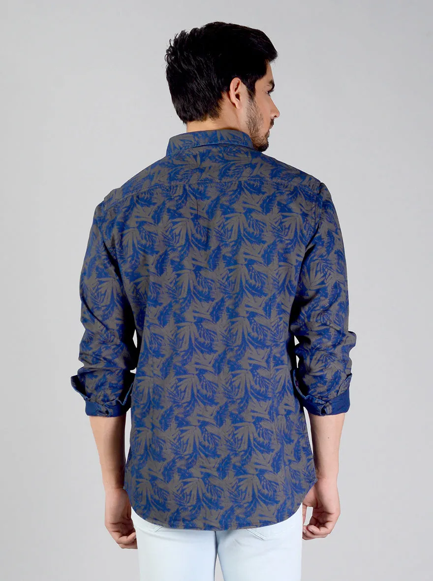 Dark Blue Printed Slim Fit Casual Shirt | JadeBlue