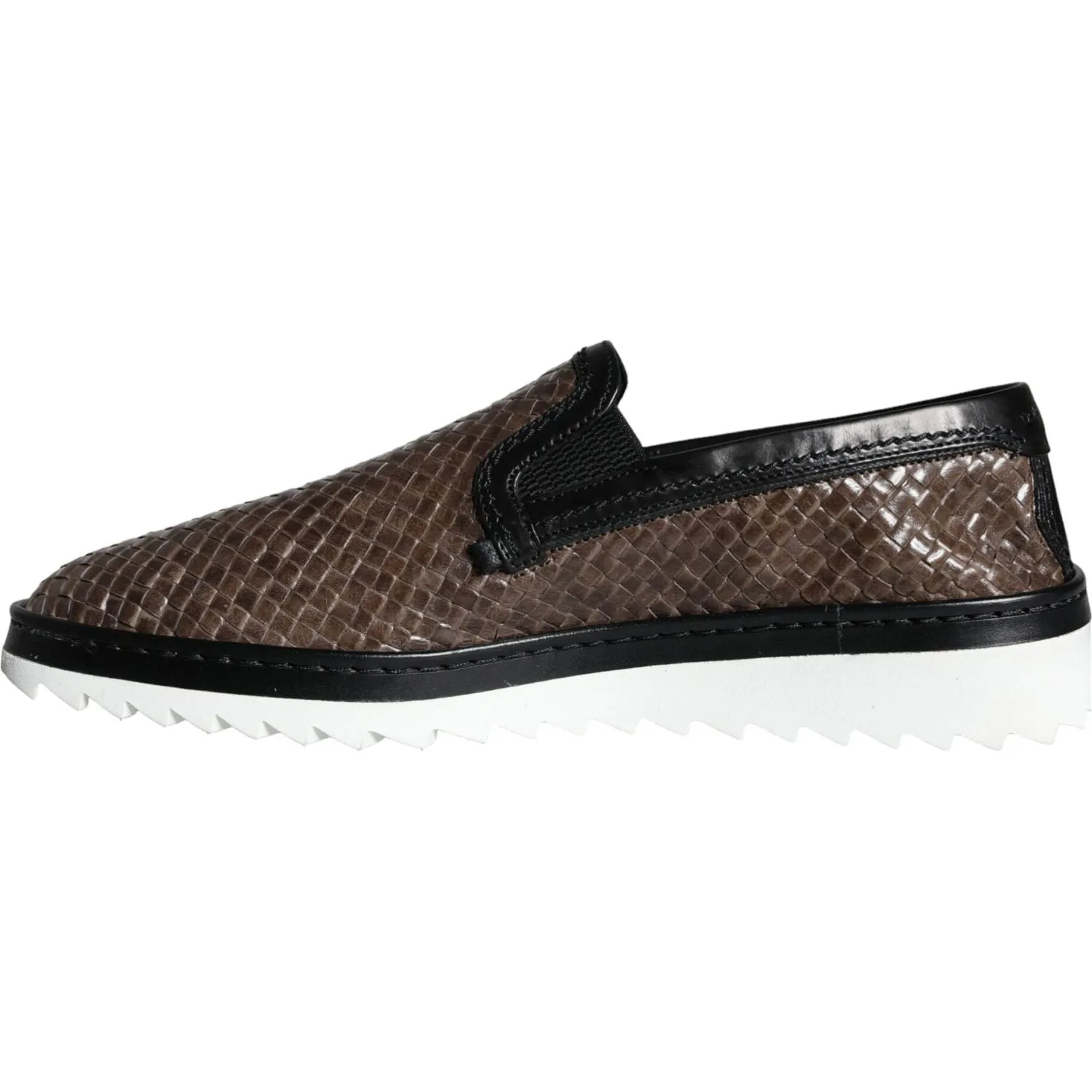 Dolce & Gabbana Brown Black Leather Weaved Men Loafers Shoes