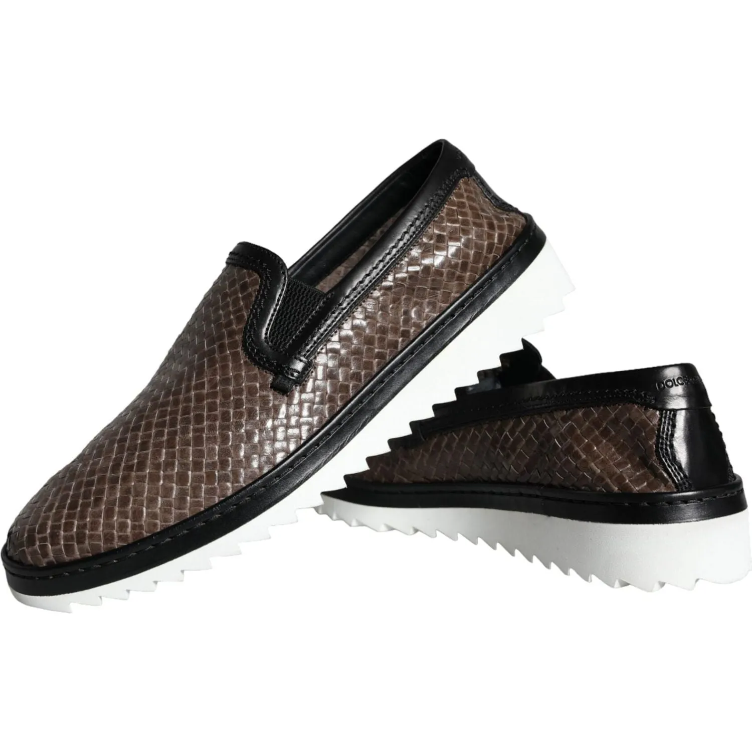 Dolce & Gabbana Brown Black Leather Weaved Men Loafers Shoes