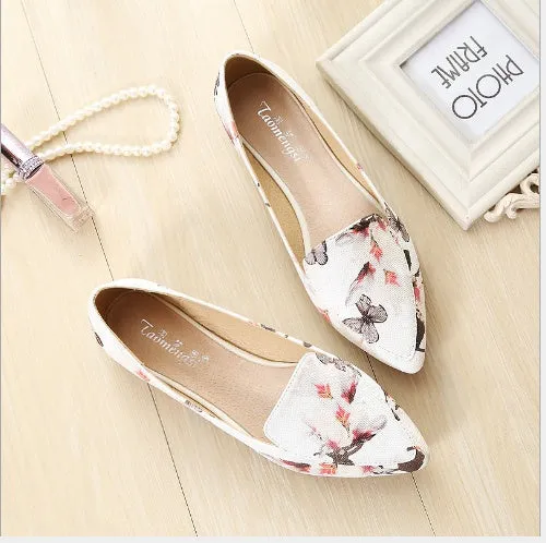 Espadrilles shoes woman slip on shoes pointed toe moccasins ladies loafers embroidery flats shoes flower printed shoes size 34- 43