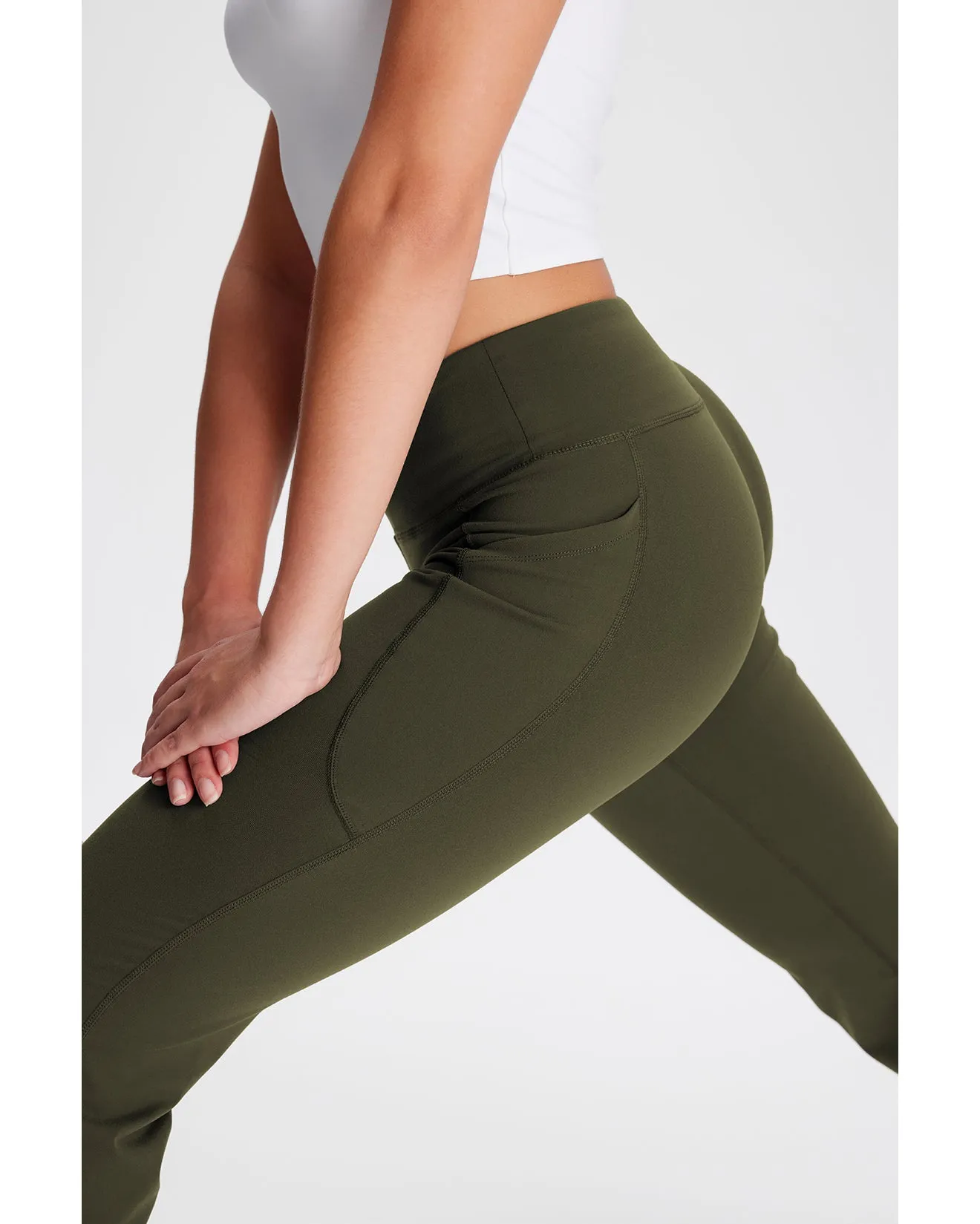 Essential Bootcut Yoga Pants, Side Pockets (Dark Olive)