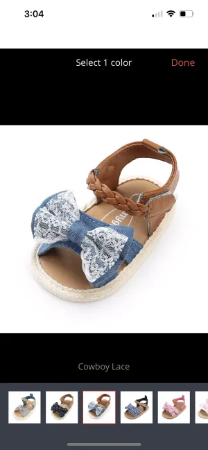 FARRAH - DENIM BOW BABY SHOES - BLUE & TAN