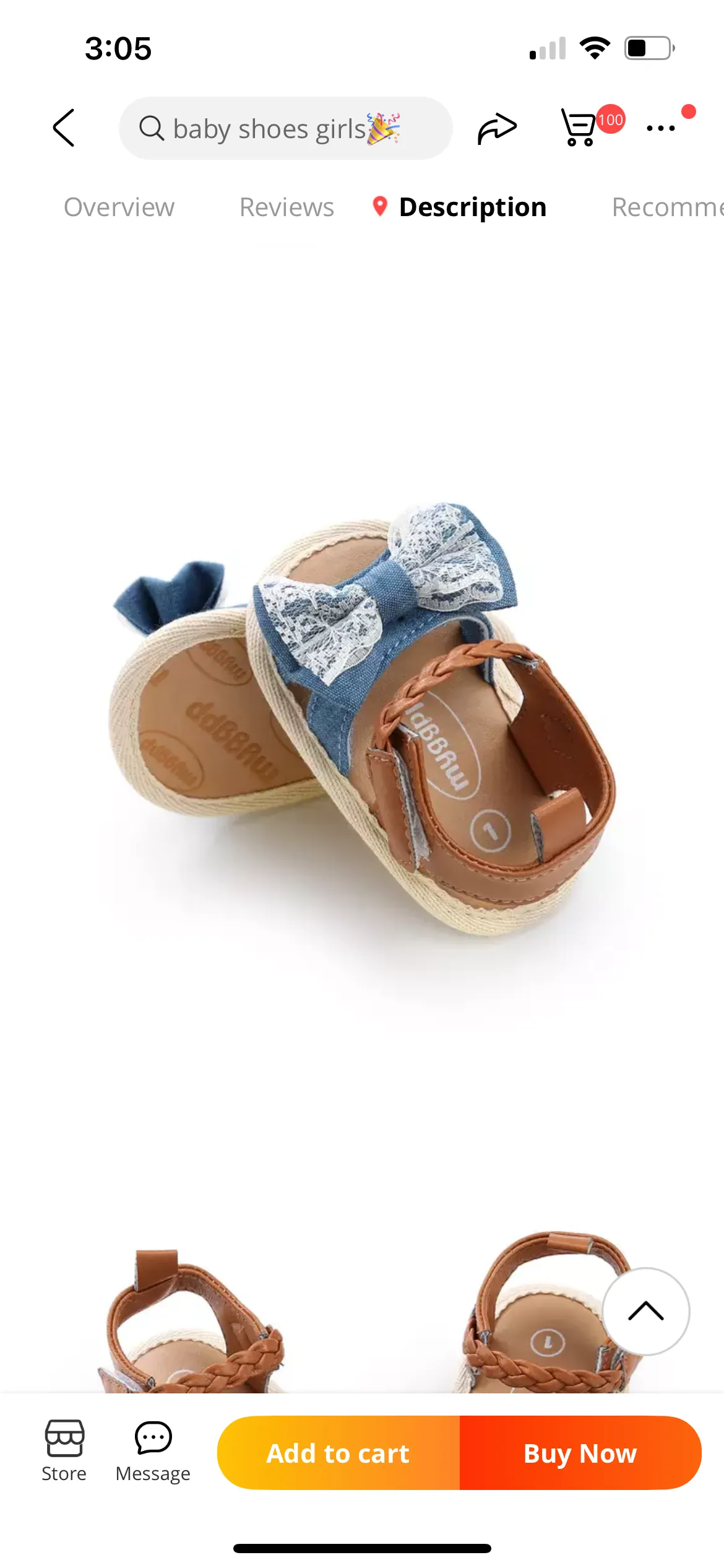 FARRAH - DENIM BOW BABY SHOES - BLUE & TAN