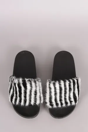 Faux Fur Open Toe Slide Sandal