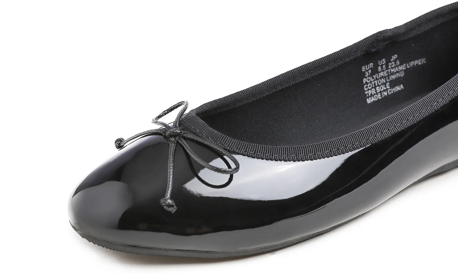 Feversole Women's Macaroon Black Memory Foam Cushion Insock Patent Ballet Flat