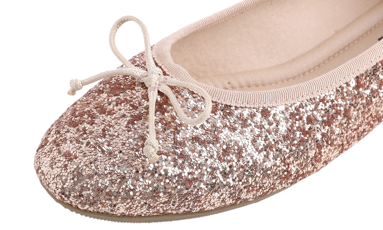 Feversole Women's Macaroon Glitter Rose Gold Memory Foam Cushion Insock Patent Ballet Flat