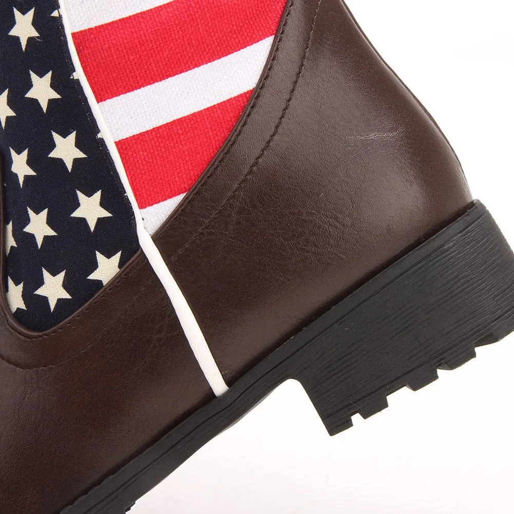 Flag Print mid-calf Boots Pu Leather Cowboy Boots