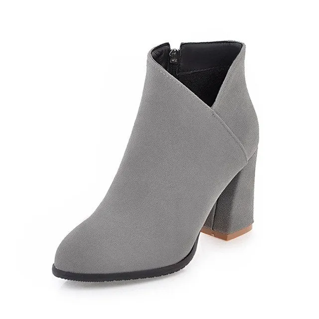 Flock High Heels Ankle Boots