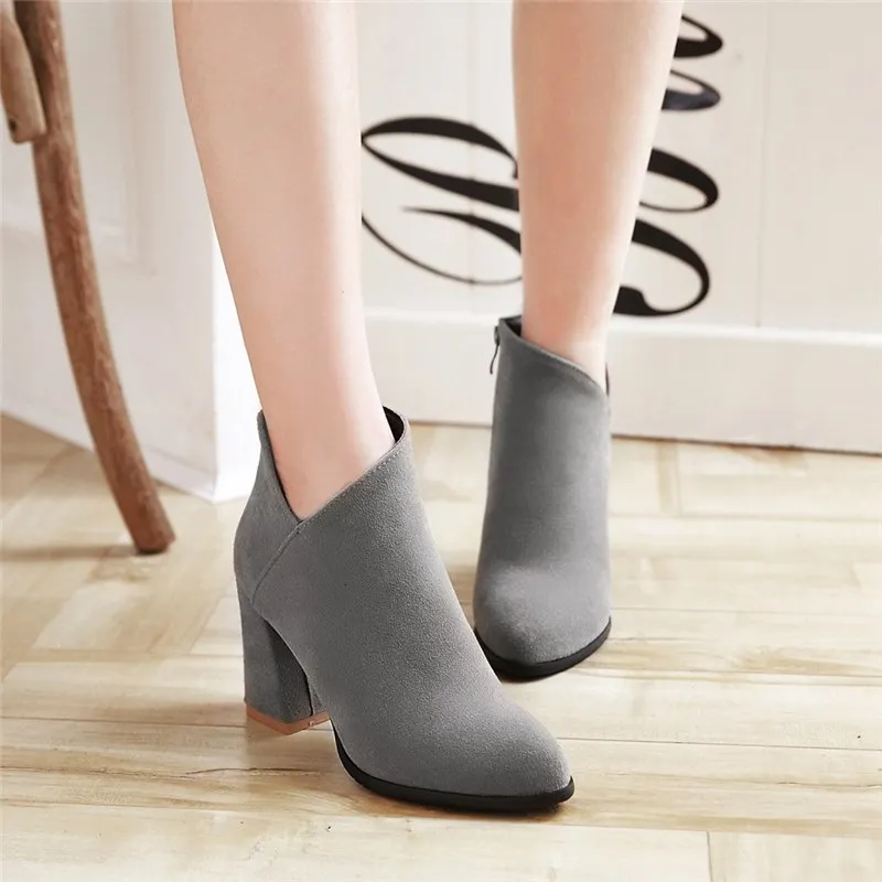 Flock High Heels Ankle Boots