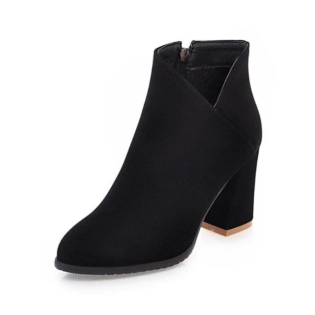 Flock High Heels Ankle Boots