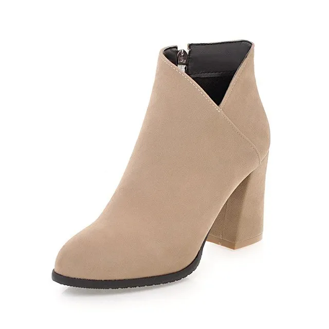 Flock High Heels Ankle Boots