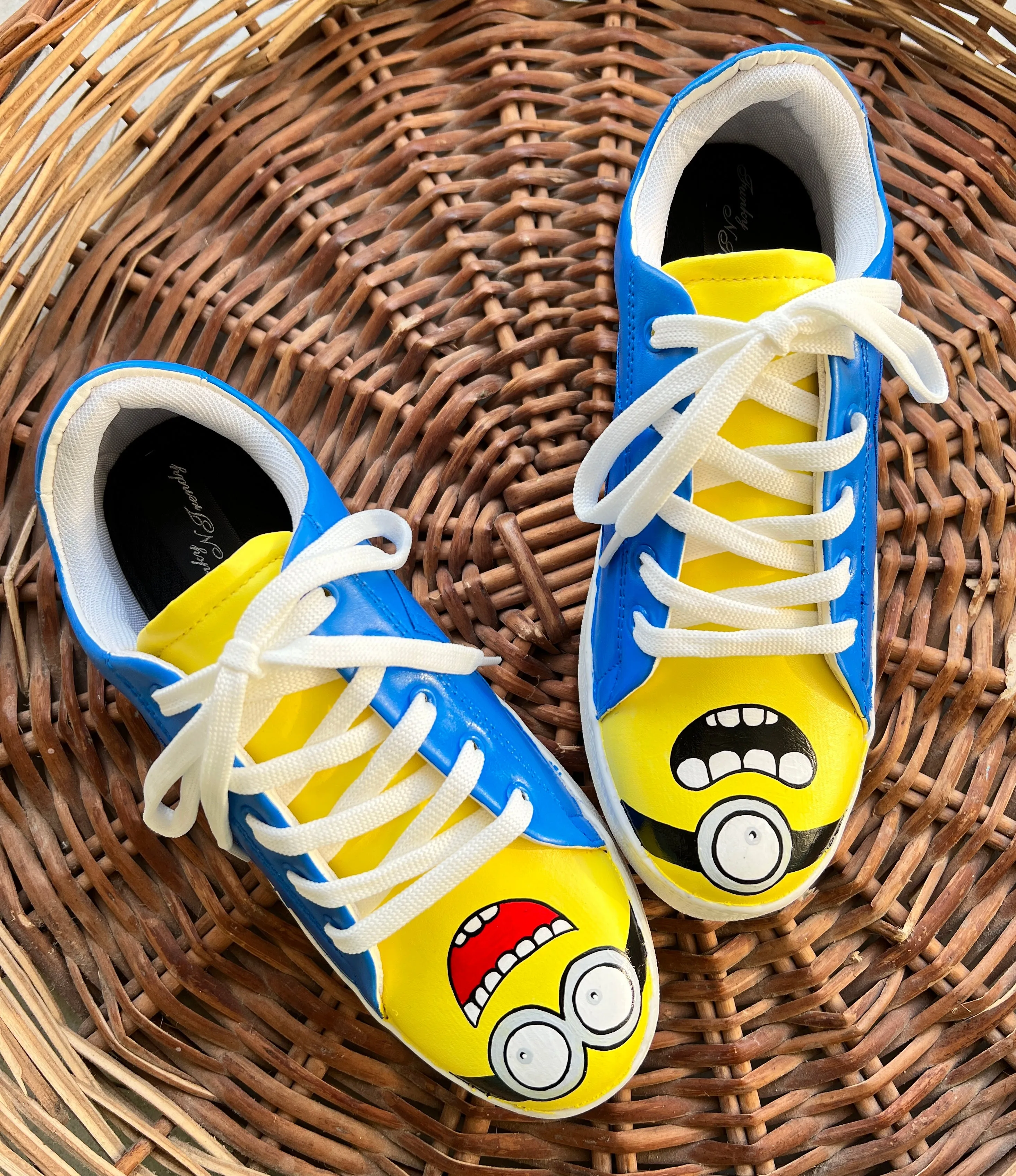 Funky N Trendy hand painted water resistant yellow shoes