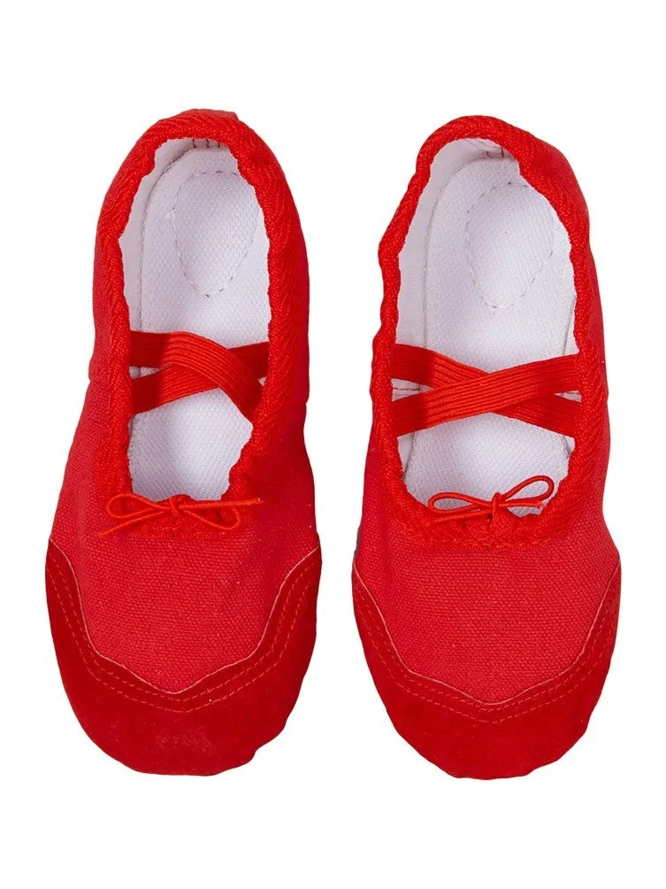 Girls Red Elastic Strap Rounded Toe Stylish Ballet Shoes 11-1 Kids