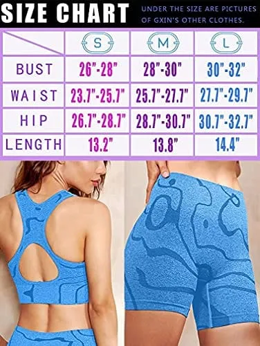 GXIN Women's Workout 2 Piece Outfits High Waist Running Shorts Seamless Gym Yoga Sports Bra Blue