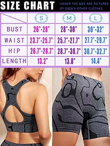 GXIN Women's Workout 2 Piece Outfits High Waist Running Shorts Seamless Gym Yoga Sports Bra Grey