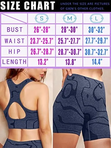 GXIN Women's Workout 2 Piece Outfits High Waist Running Shorts Seamless Gym Yoga Sports Bra Navy