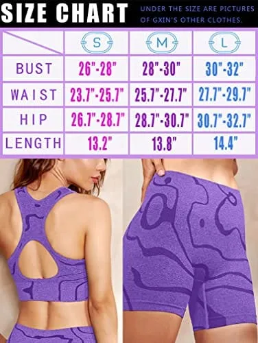 GXIN Women's Workout 2 Piece Outfits High Waist Running Shorts Seamless Gym Yoga Sports Bra Purple