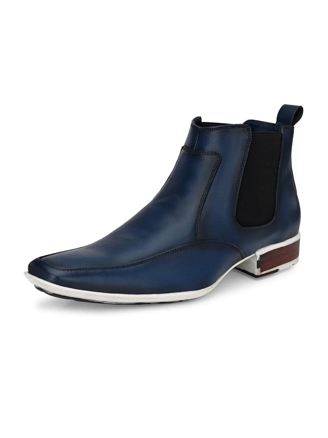 Hitz Men's Blue Leather Slip-On Ankle Boot Shoes