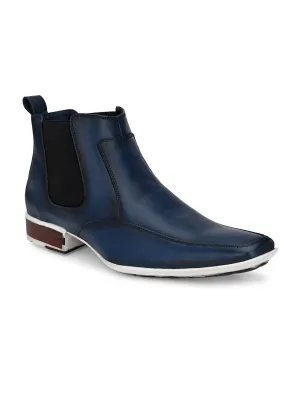 Hitz Men's Blue Leather Slip-On Ankle Boot Shoes