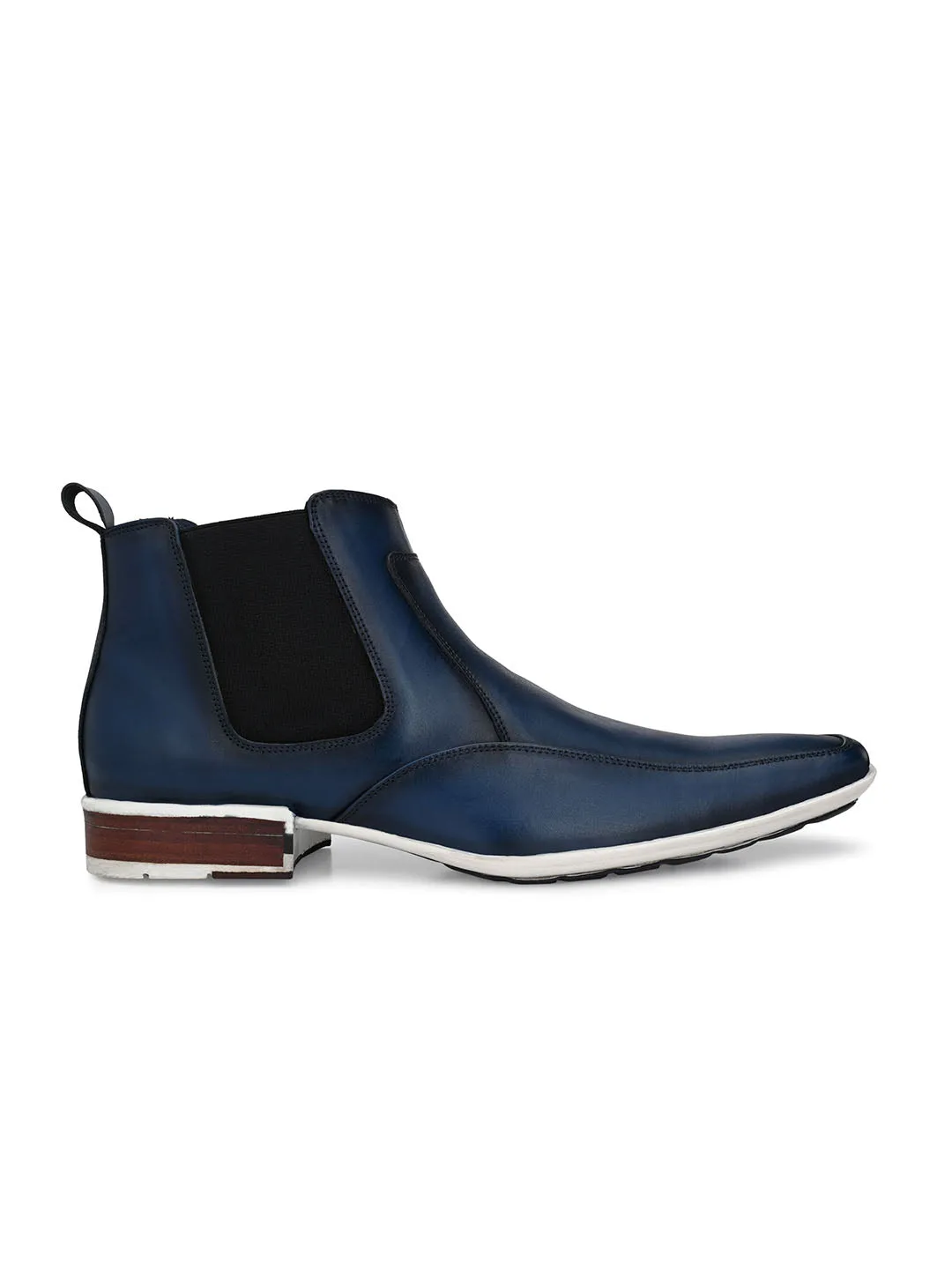 Hitz Men's Blue Leather Slip-On Ankle Boot Shoes