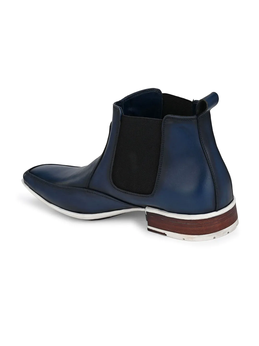 Hitz Men's Blue Leather Slip-On Ankle Boot Shoes