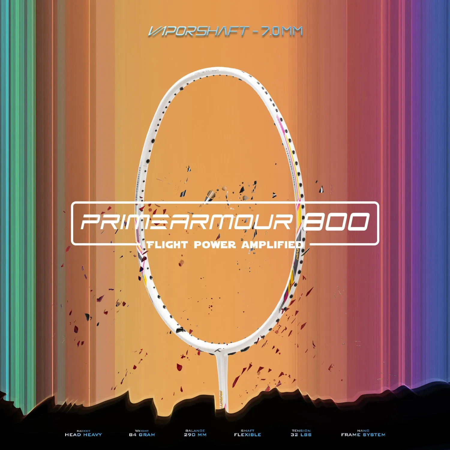 Hundred Primearmour 800 Nano Frame System Unstrung Badminton Racquet (White)