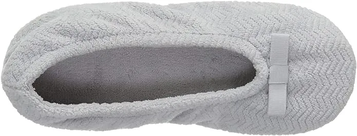 Isotoner Women's Chevron Microterry Ballerina Slipper with Moisture Wicking Lining, Ribbon Bow and Suede Sole for Comfort