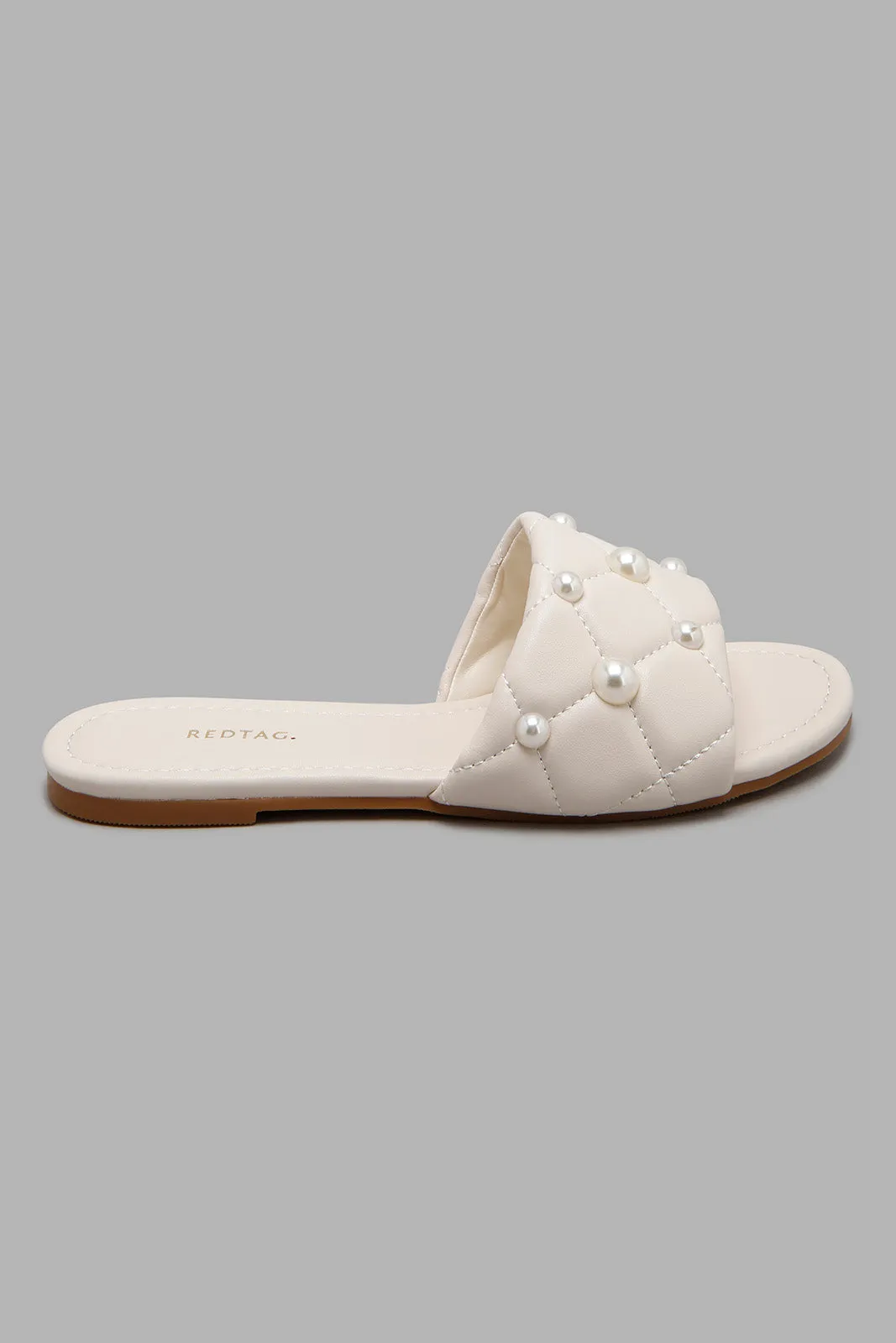 Ivory Quilted Mule With Pearl