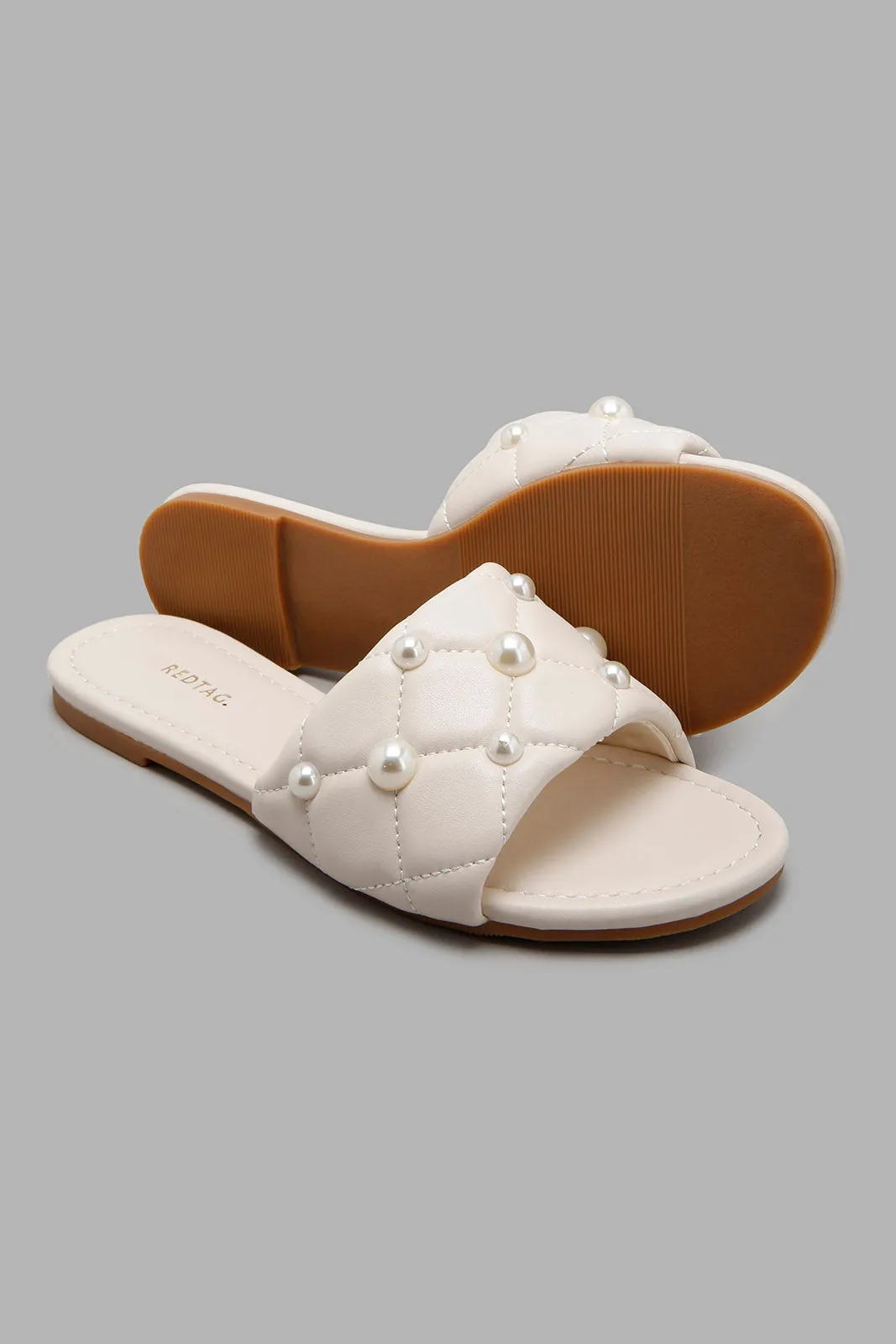 Ivory Quilted Mule With Pearl