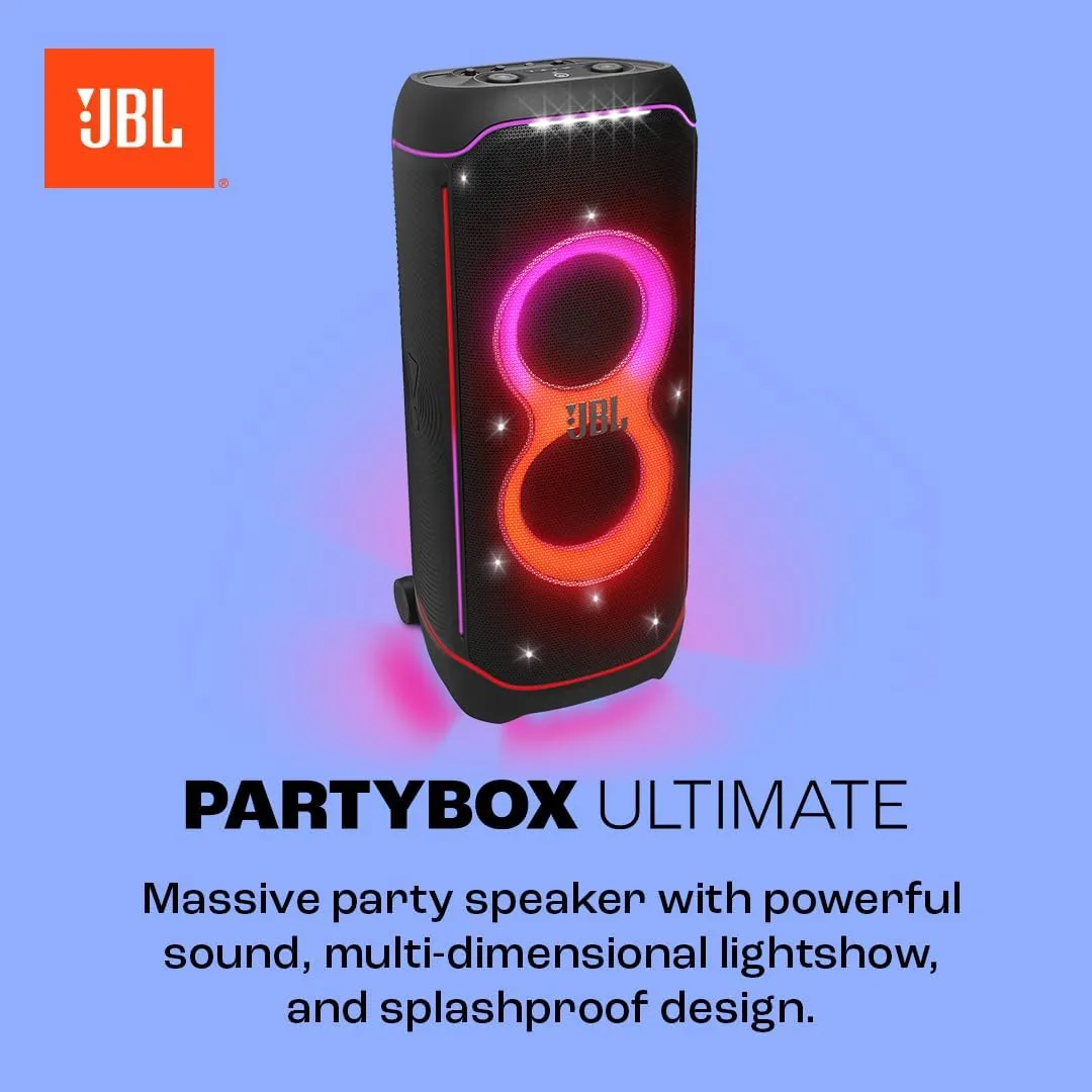 JBL PartyBox Ultimate - Massive Party Speaker with Powerful Sound, Multi-Dimensional Lightshow, and Splashproof Design - Black(JBLPARTYBOXULTAM)-Open Box (10/10 Condition)