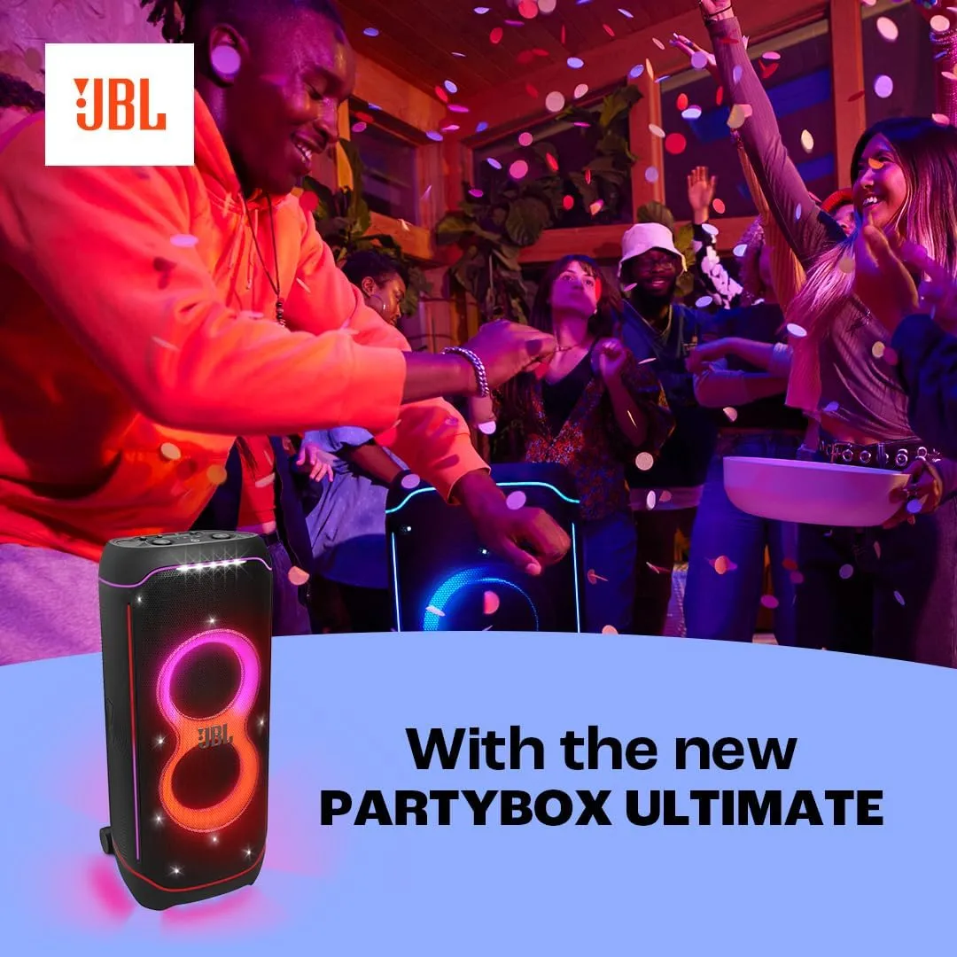 JBL PartyBox Ultimate - Massive Party Speaker with Powerful Sound, Multi-Dimensional Lightshow, and Splashproof Design - Black(JBLPARTYBOXULTAM)-Open Box (10/10 Condition)