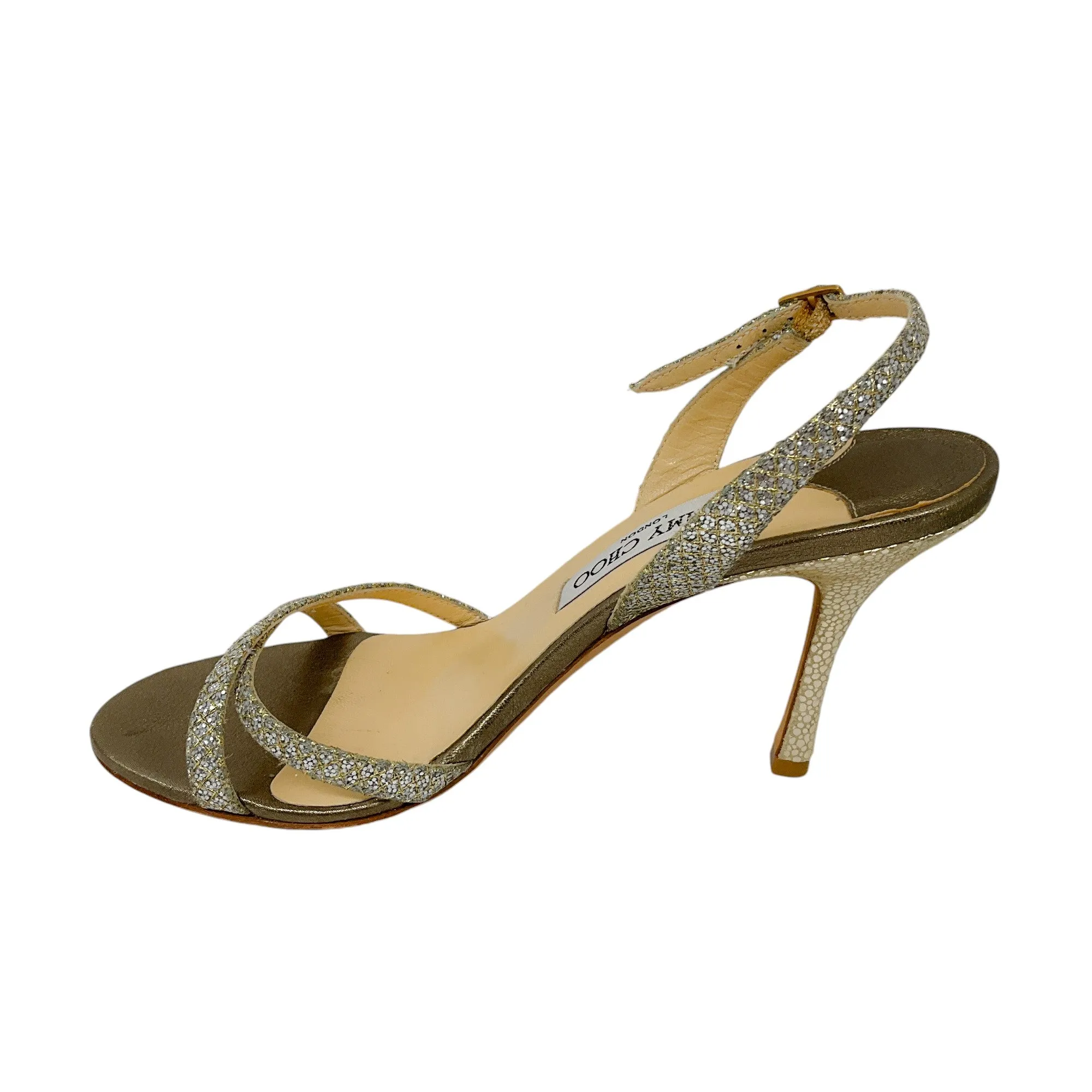 Jimmy Choo Gold / Silver Metallic Glitter Sandals