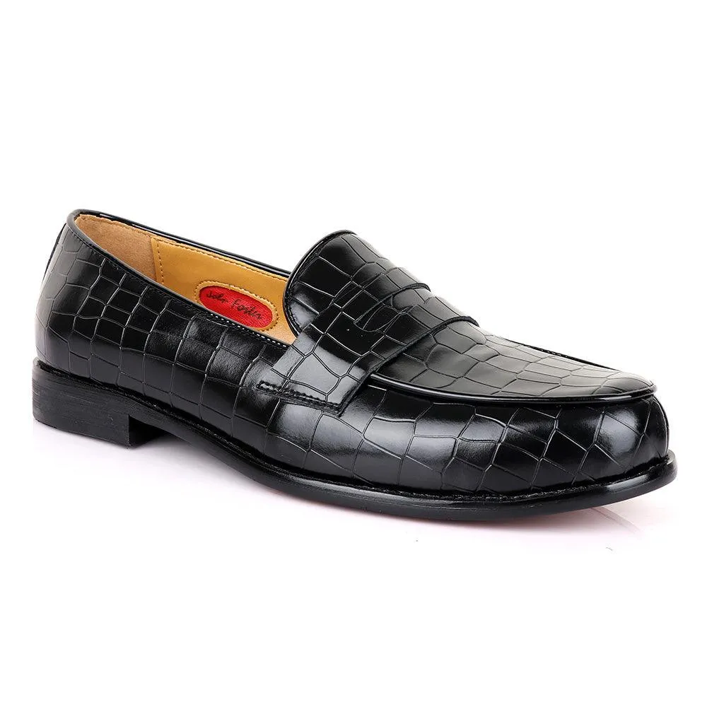 John Foster Croc Block Black Leather Shoe