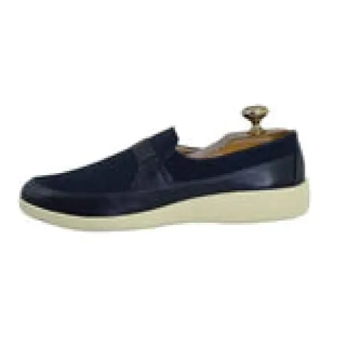 Johnny Famous Bally Style Tribeca Men's Navy Blue Leather and Suede Slip Ons