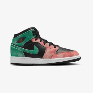 Jordan | AIR JORDAN 1 MID SE (GS)  { BLACK/PINE GREEN-DUNE RED-PINE GREEN