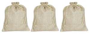 Kuber Industries Jute Medium Size Potli Gift Bags Wedding Hessian Jute Medium Size Bags Linen Jewelry Pouches with Drawstring for Birthday, Party, Wedding Favors-Pack of 3 (Gold) (HS_36_LUGGAGE019522)