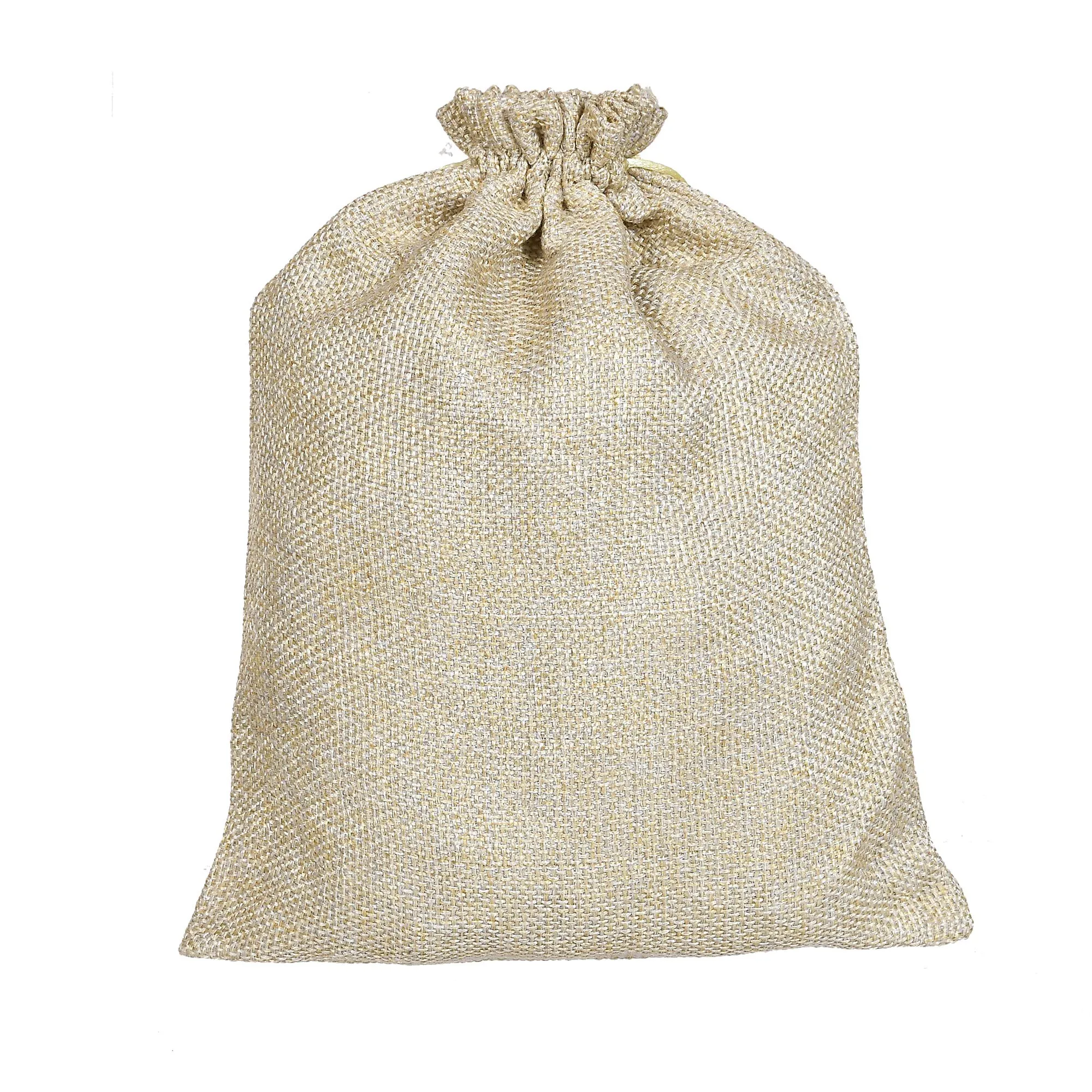 Kuber Industries Jute Medium Size Potli Gift Bags Wedding Hessian Jute Medium Size Bags Linen Jewelry Pouches with Drawstring for Birthday, Party, Wedding Favors-Pack of 3 (Gold) (HS_36_LUGGAGE019522)