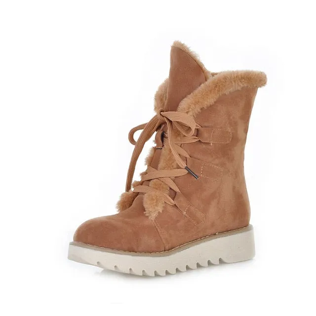 lace up Add Warm Fur snow Boots