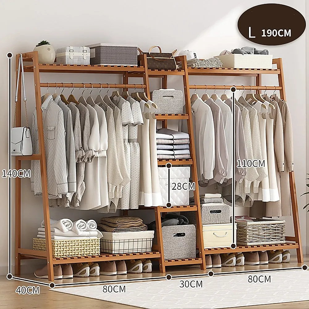 Large Bamboo Clothes Rack with Shelves, Dark Wood